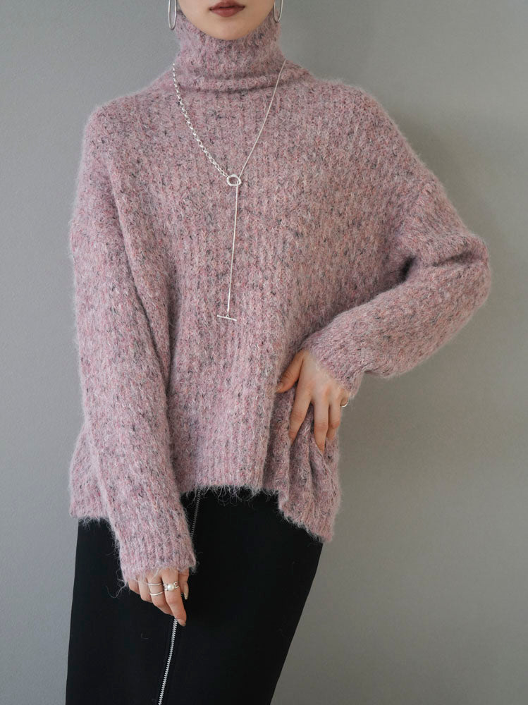 予約]ミックスヤーンハイネックニットプルオーバー/ピンク – Lumier