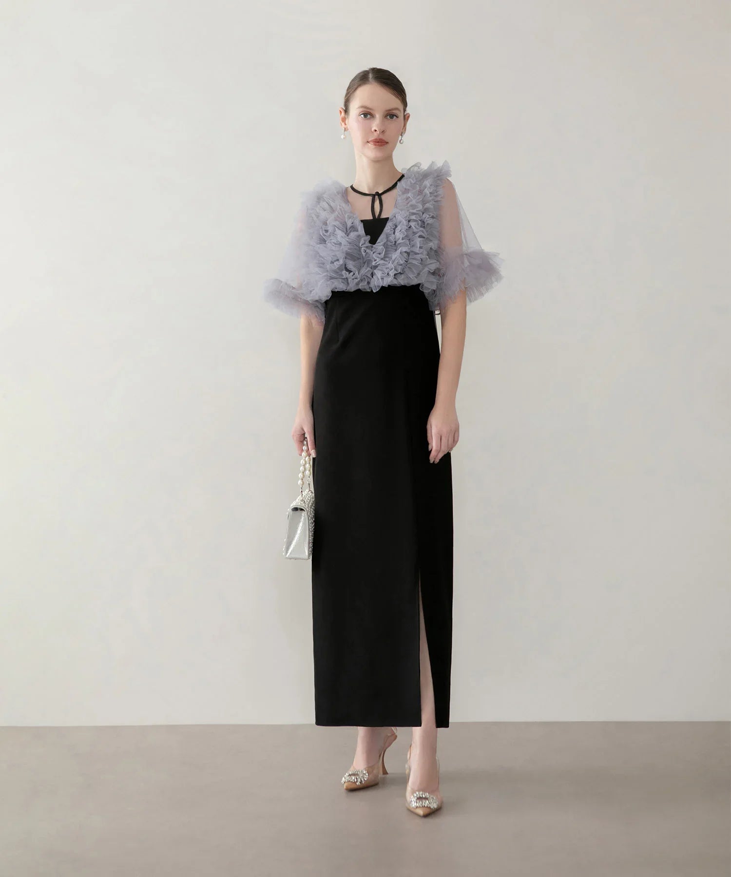 当日発送】チュールフリルビスチェIラインワンピースドレス