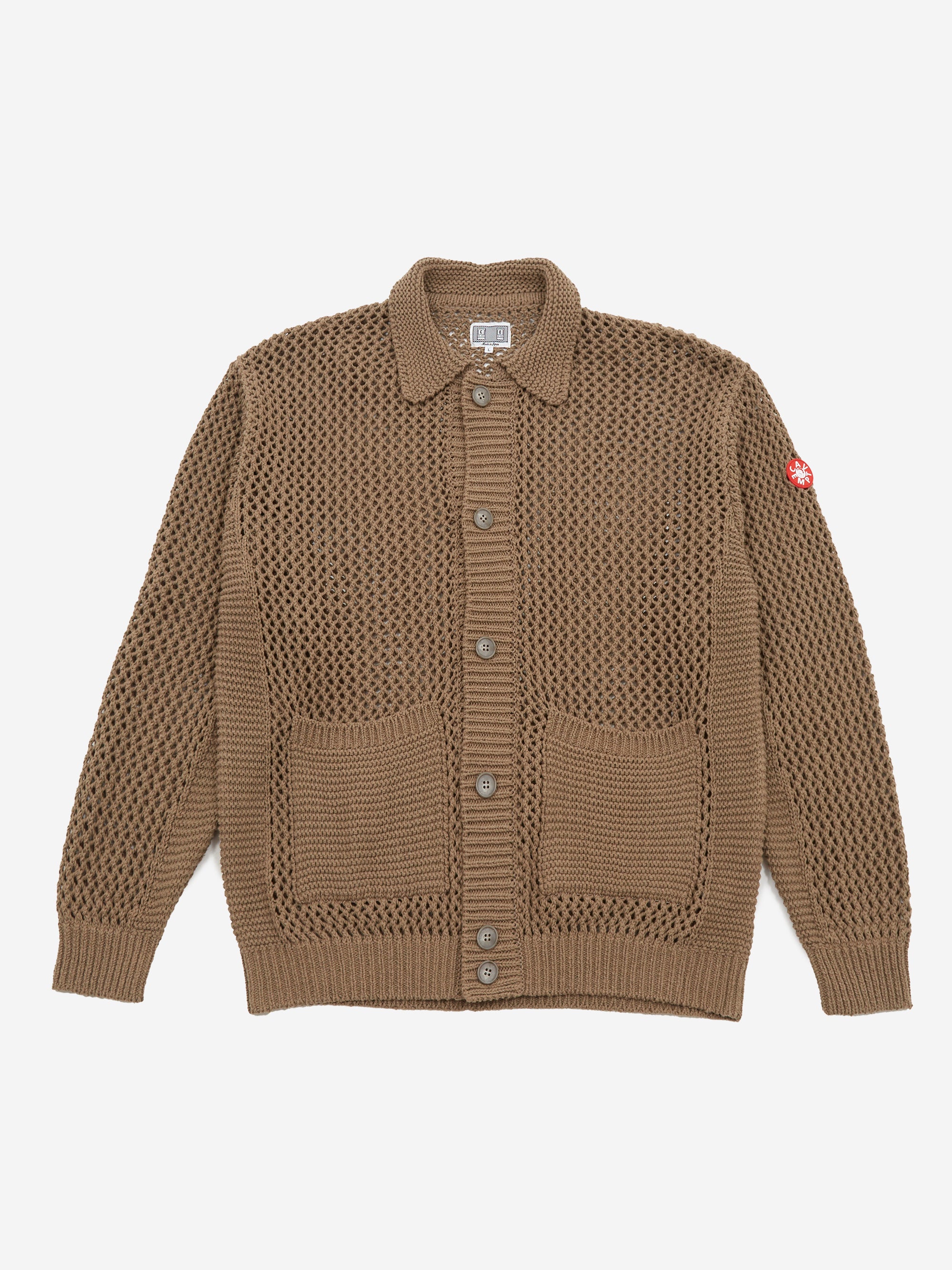 C.E Cav Empt Collared Mesh Knit Cardigan - Khaki – Goodhood