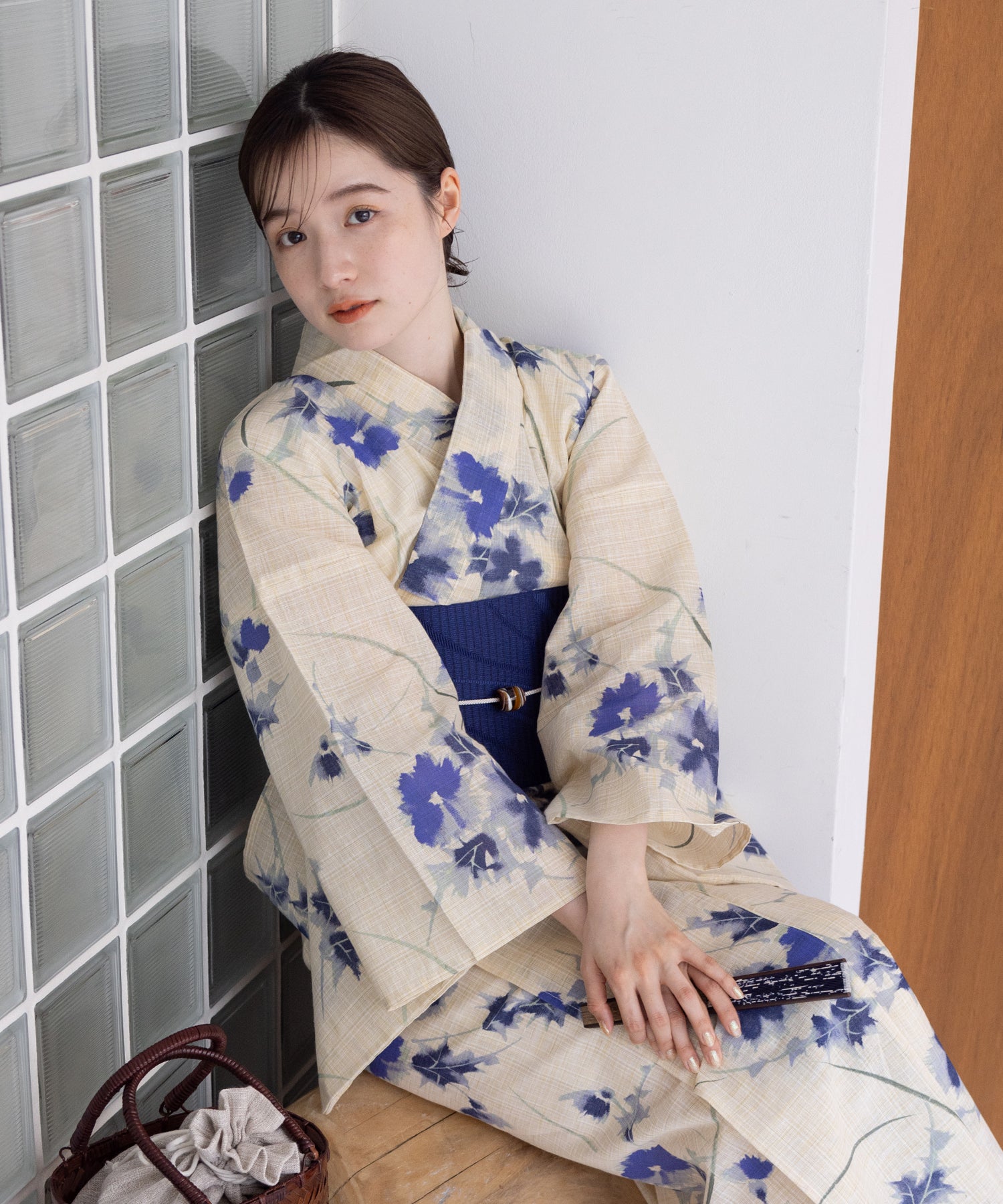 こだわり浴衣5点セット(浴衣/帯/下駄/腰紐/着付け冊子) 麻混 綿麻 先