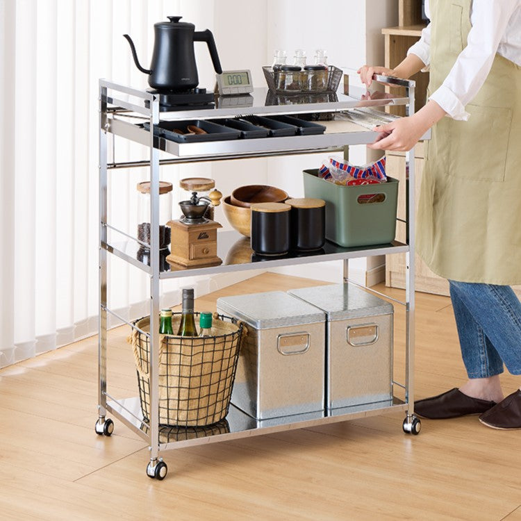 日本製 燕三条 ステンレス作業台ワゴン 幅73.5cm 引出付き ハンドル