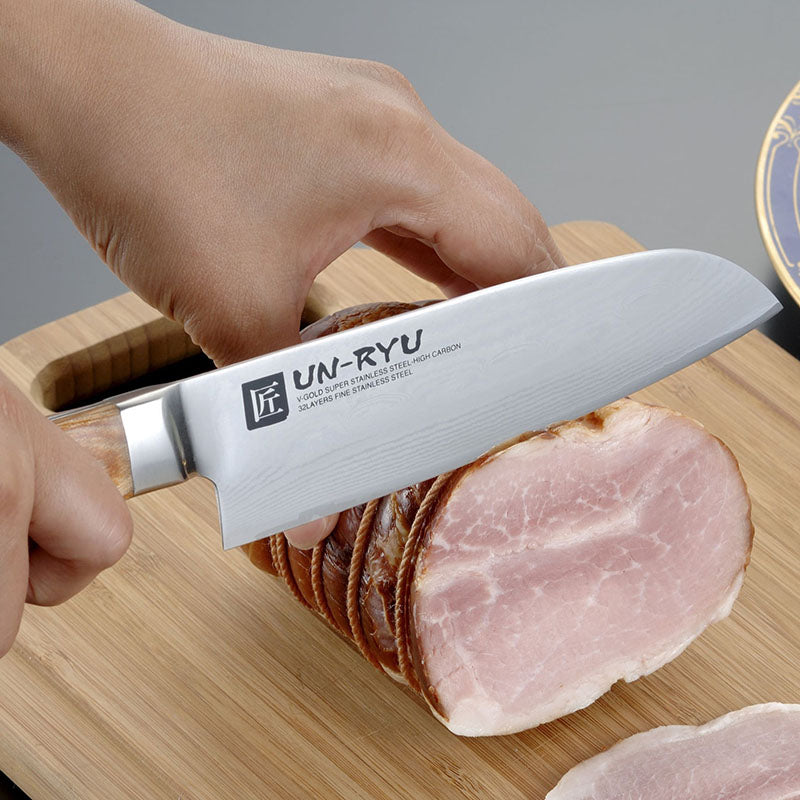 美しい霞模様のダマスカス包丁】UN-RYU 雲竜 ミドル三徳包丁 15cm 日本