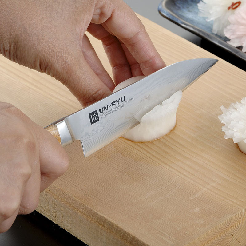 美しい霞模様のダマスカス包丁】UN-RYU 雲竜 ペティナイフ 12.2cm 日本