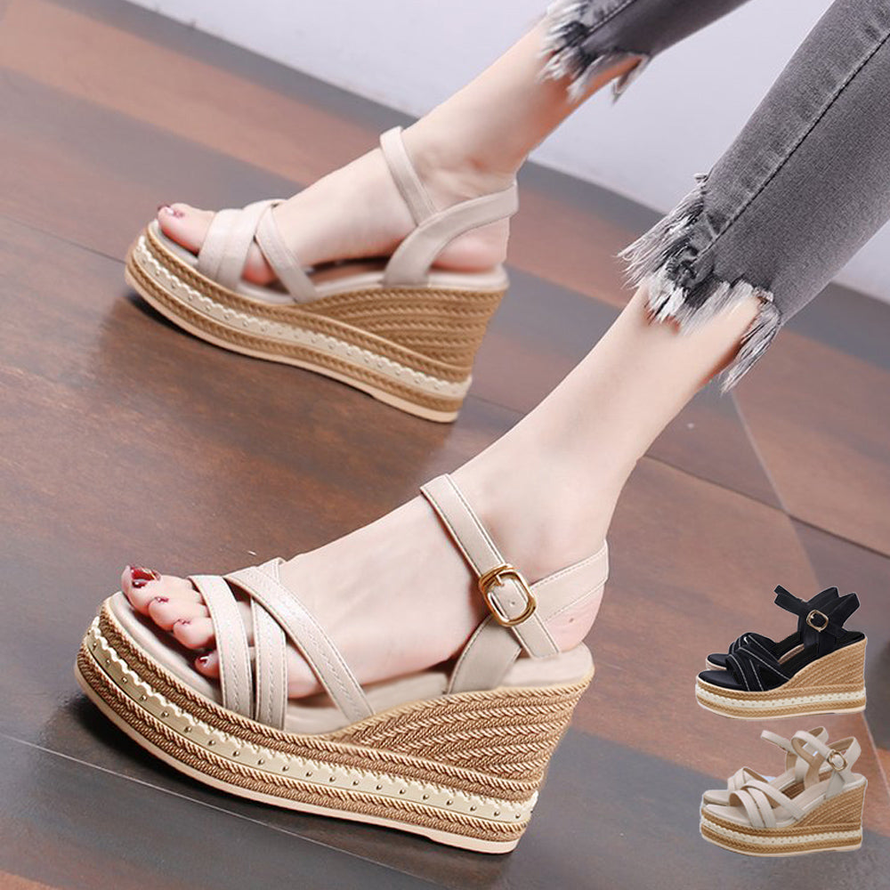 サンダル ウェッジソール 美脚厚底サンダル クロスベルト 軽量サンダル