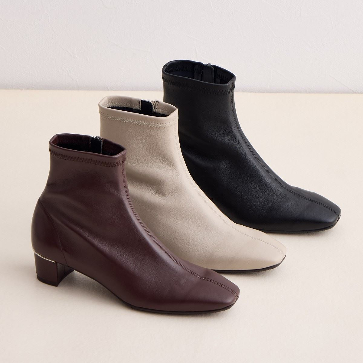 SALE】4cmヒールシープレザーストレッチブーツ/641401