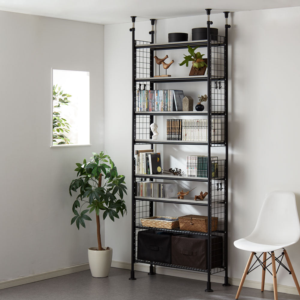 天井突っ張り棚 8段 幅85cm 突っ張り デザイン8段ラック 80 大理石調