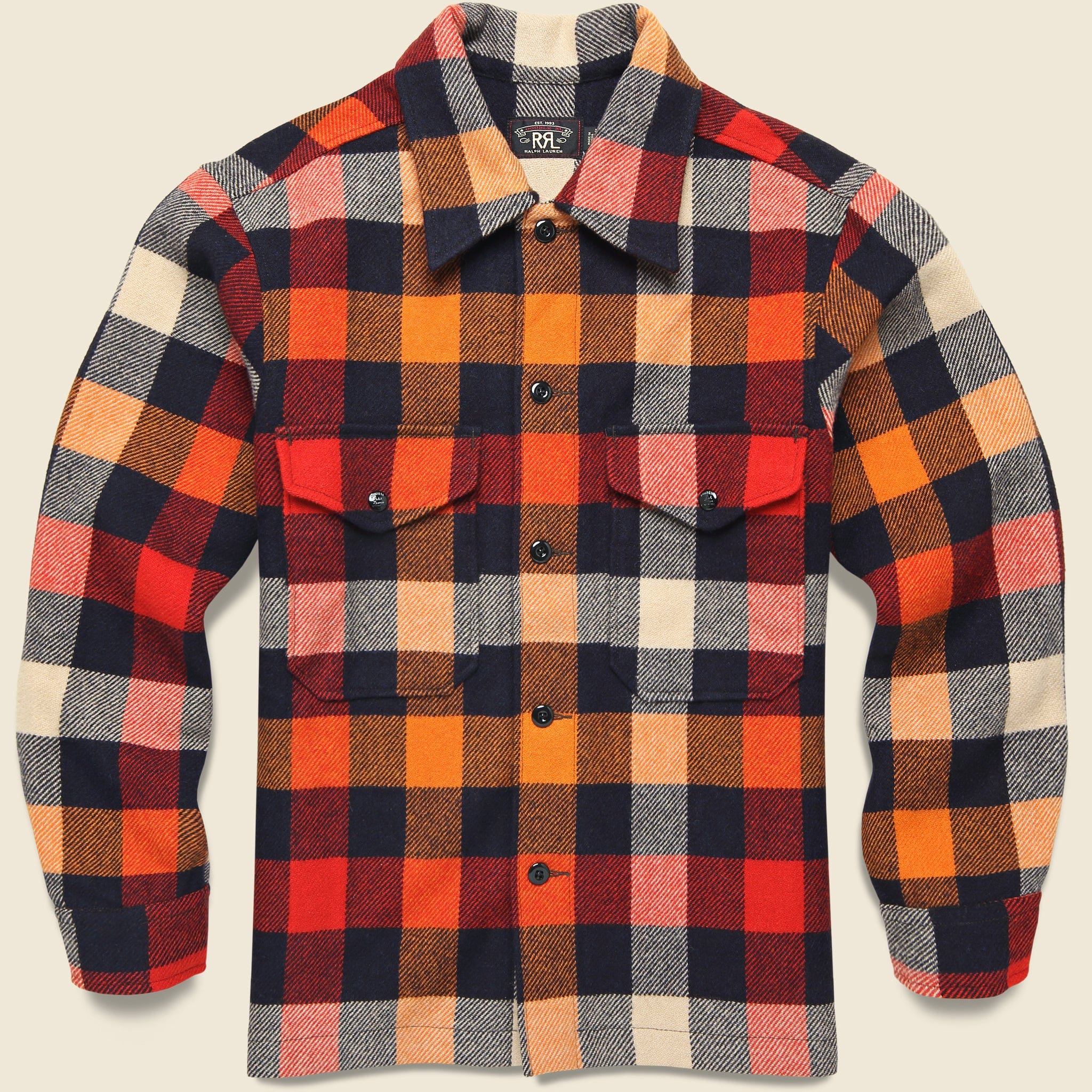 Wool Shirt Jacket - Orange Multi Plaid