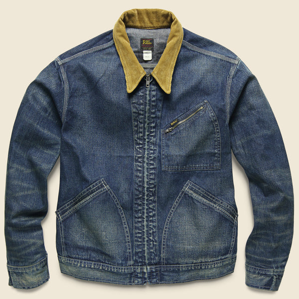 Corduroy-Collar Denim Jacket - Haysville Wash