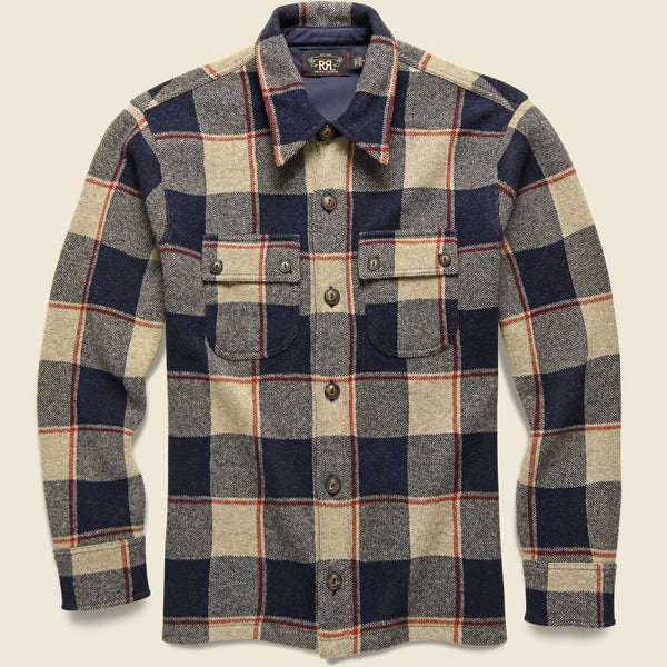 Wool-Cashmere Workshirt Sweater - Navy