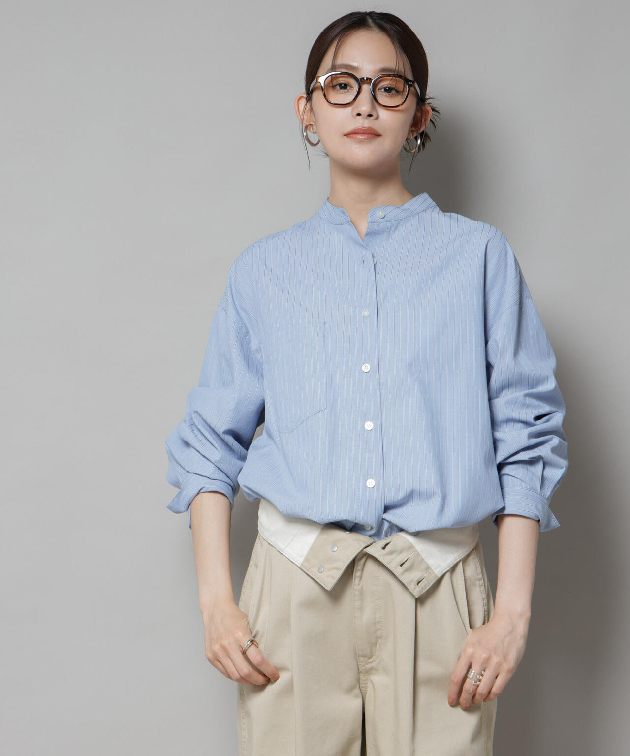 スタンドカラー ストライプ シャツ