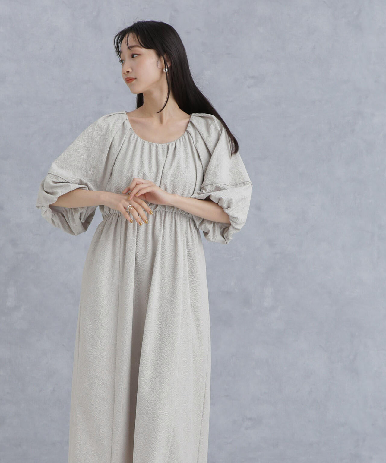 マイクロサッカー ボリューム スリーブ ワンピース