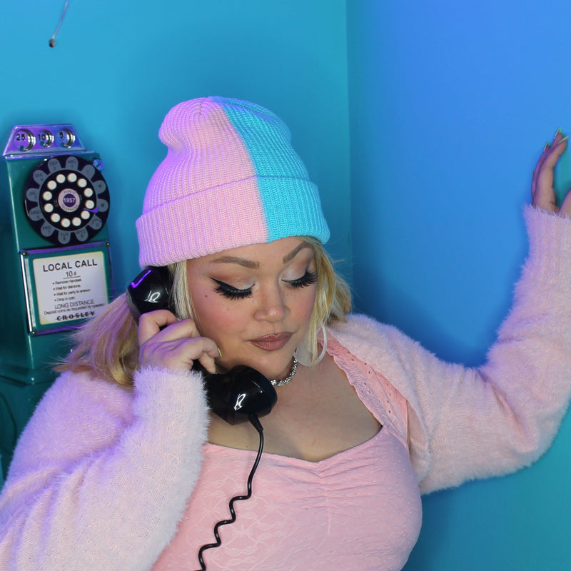 Pink/Blue Split-Tone Beanie – Sweet Bitz