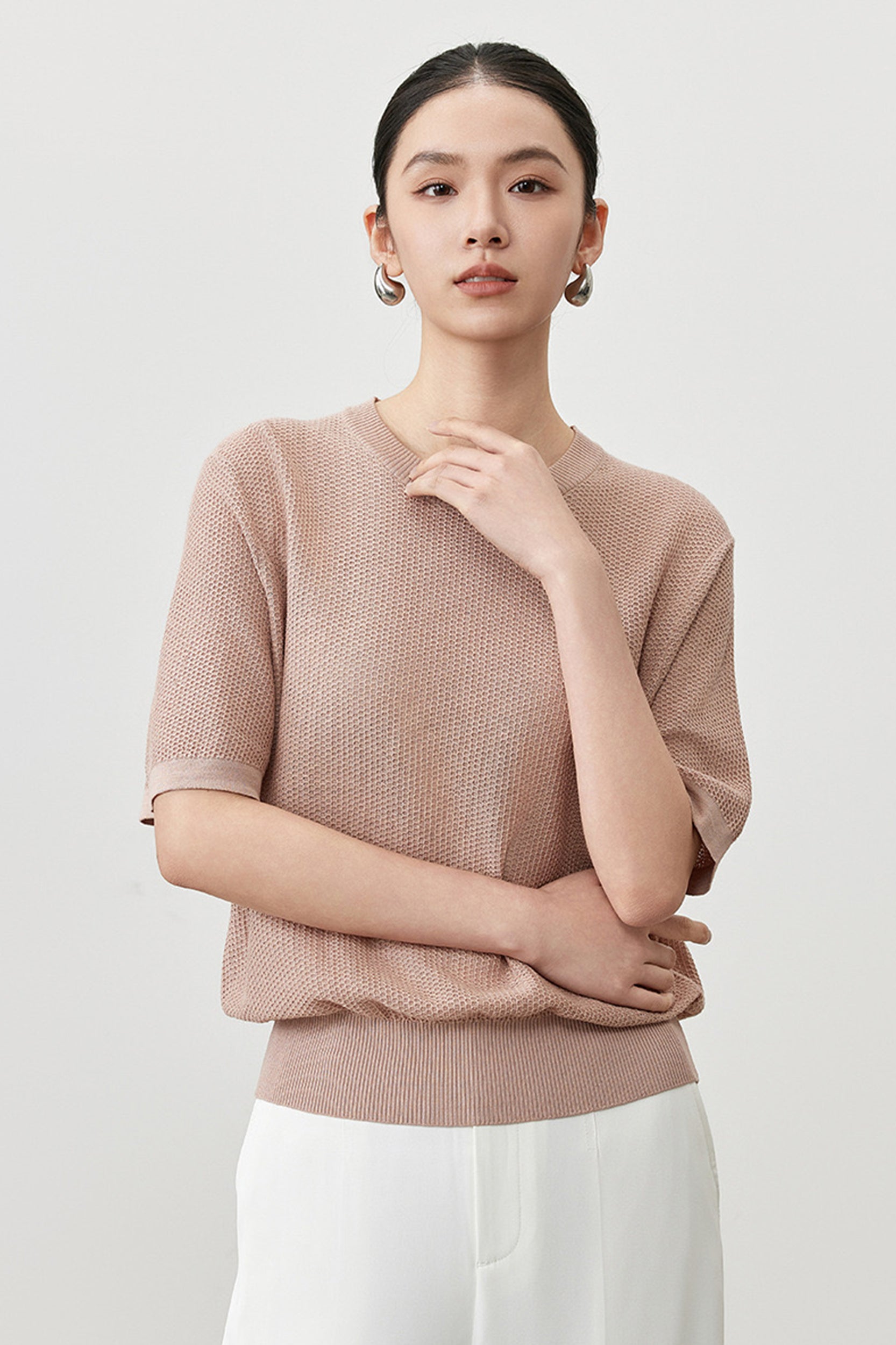 SKYE | Yasmin Silk Cotton Stretch Knit Top | Elegant Aesthetic