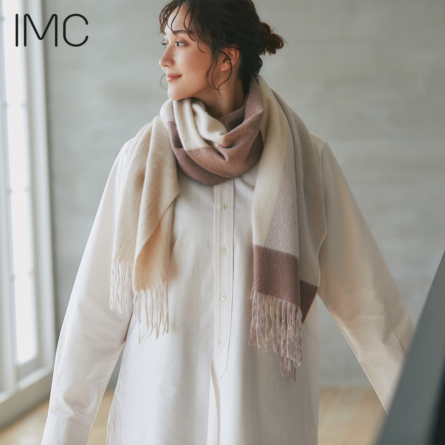 カシミヤ大判ストール チェック柄 ブロックベージュ – INTERMODE KAWABE