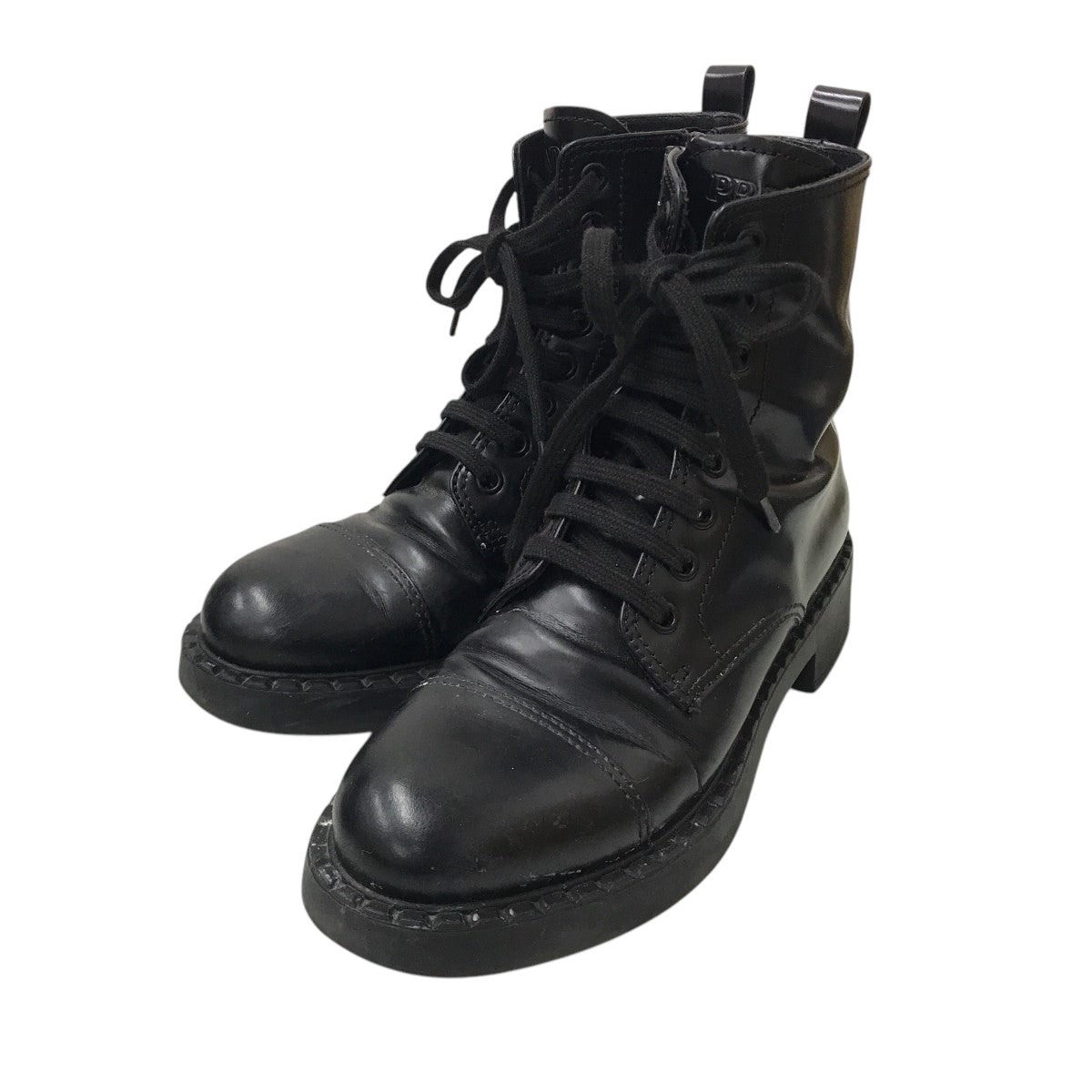 PRADA(プラダ) ブラッシュレースアップサイドジップレザーブーツ3lkk