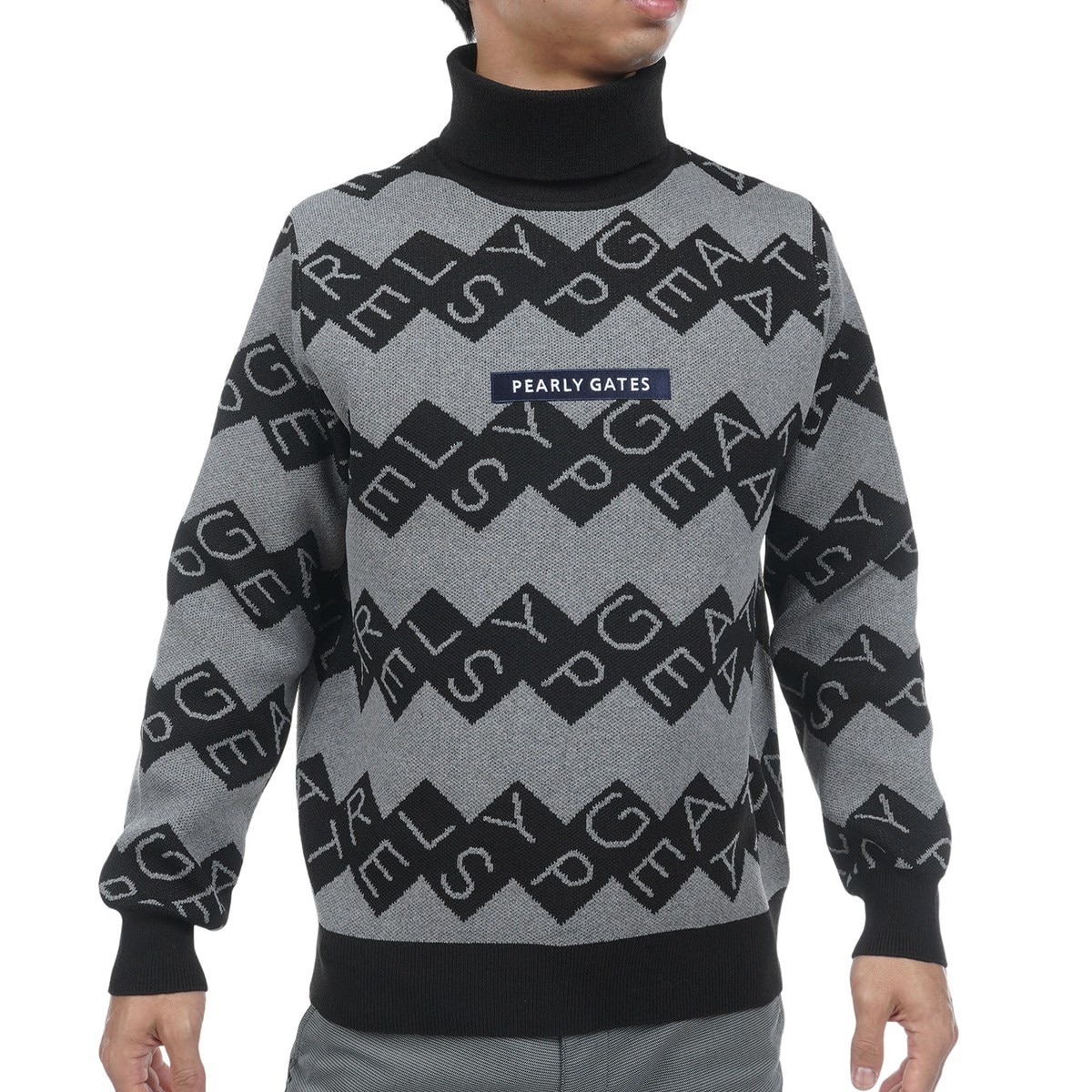 ダブルジャカードロゴギザボーダー柄タートルネックセーター(中間着