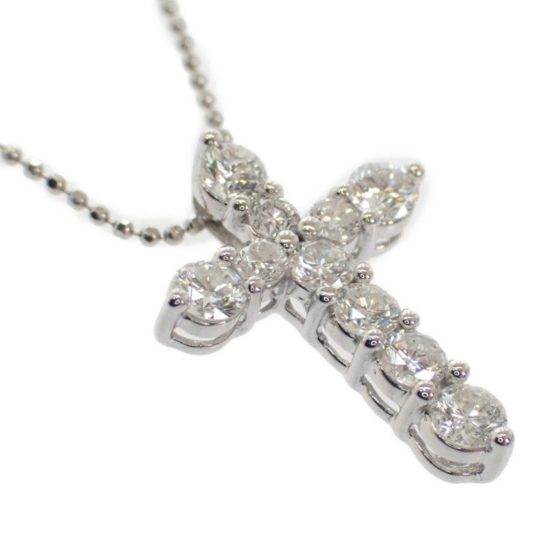 中古】 K14WG デザイン ジュエリー クロス ネックレス K14ホワイト