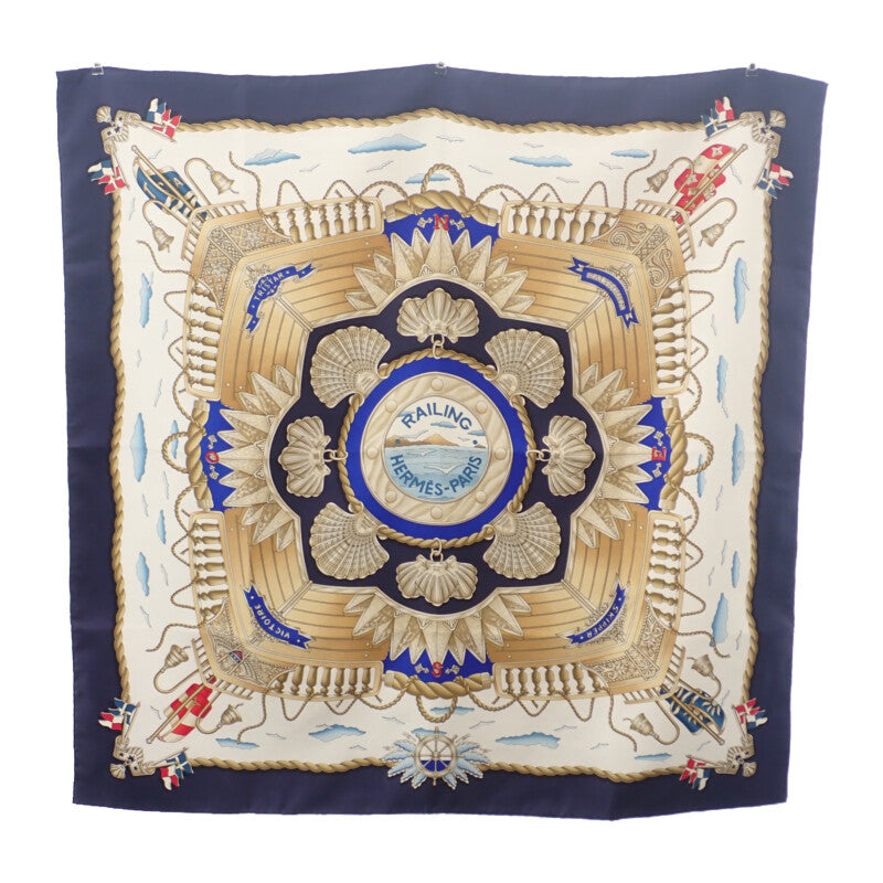 エルメス HERMES カレ90 船の手摺 RAILING スカーフ シルク アイボリー