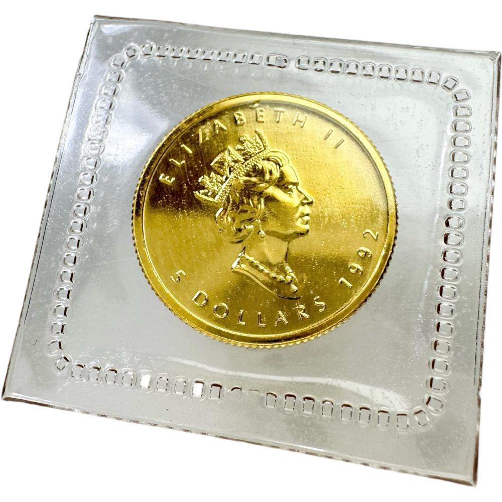 1992年 エリザベス2世 メイプルリーフ 1/10oz 5ドル 金貨 コイン/純金