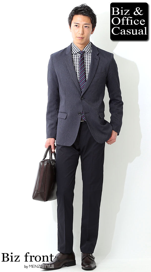 ネイビースーツ×ギンガムチェックシャツ biz17ss_0627のコーディネート