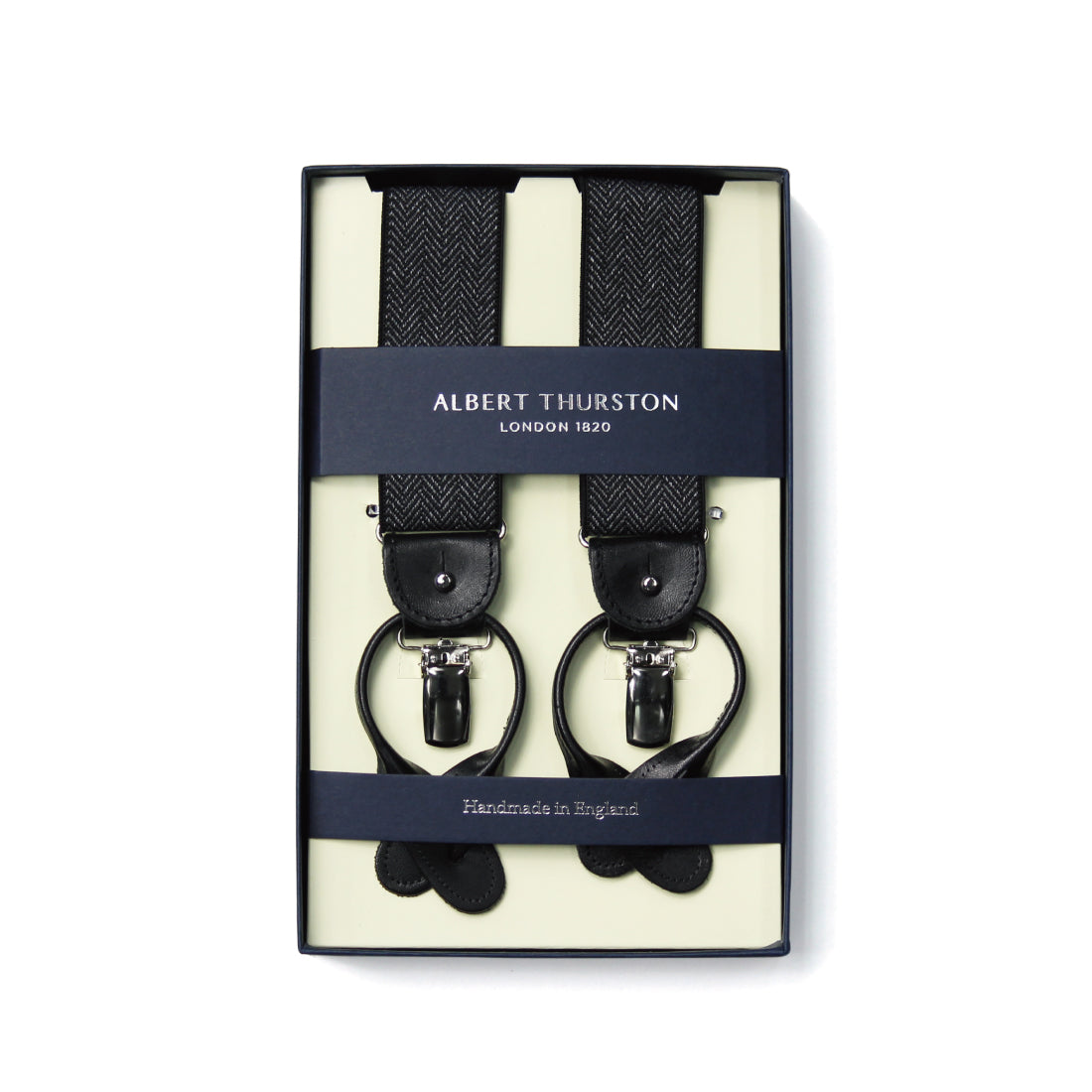 サスペンダー アルバートサーストン 英国製 35mm ヘリンボーングレー