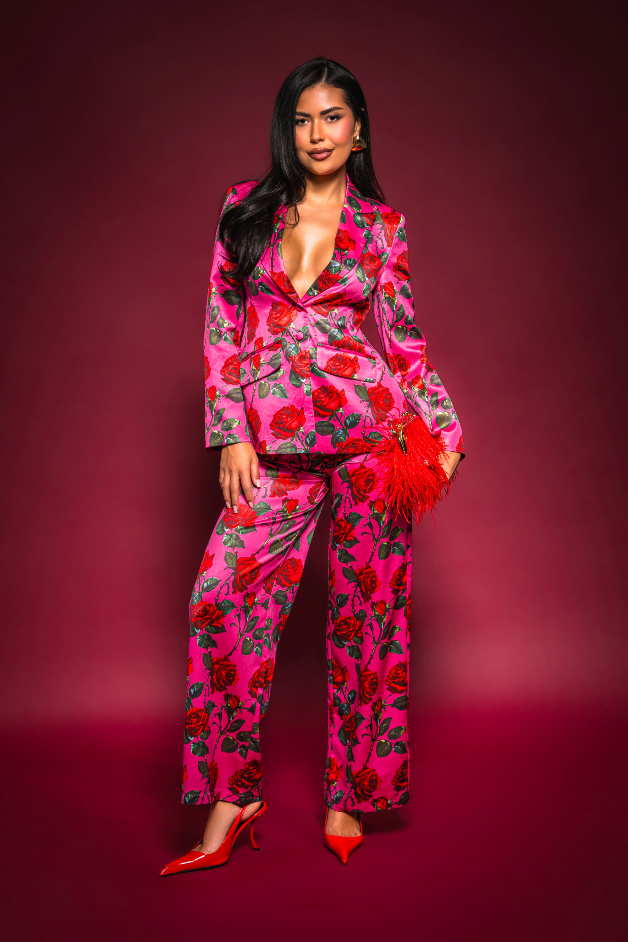 DOZEN ROSES SATIN PANT IN FUCHSIA – AKIRA