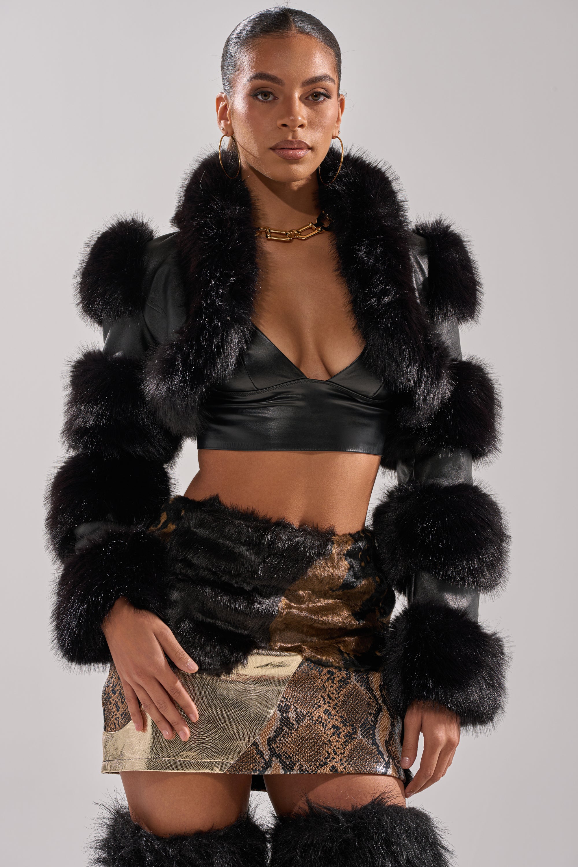 LOVERGIRL ULTRA CROP FUR TRIM MOTO – AKIRA