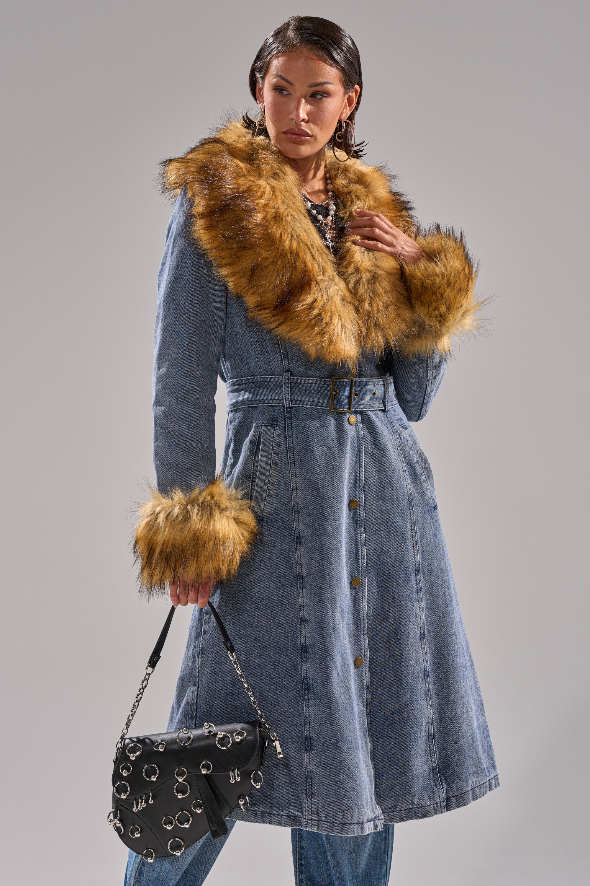 KAYA FUR TRIM DENIM TRENCH – AKIRA