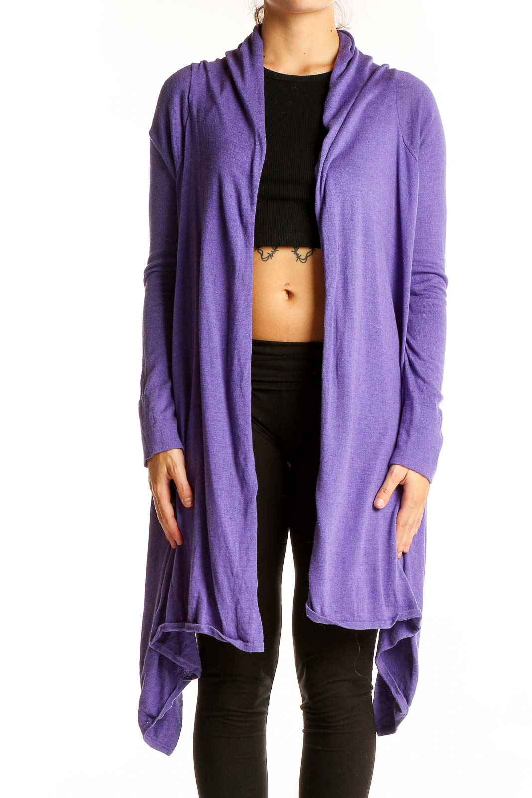 BCBG MaxAzria Purple Cashmere Silk Draped Cardigan | Elegant