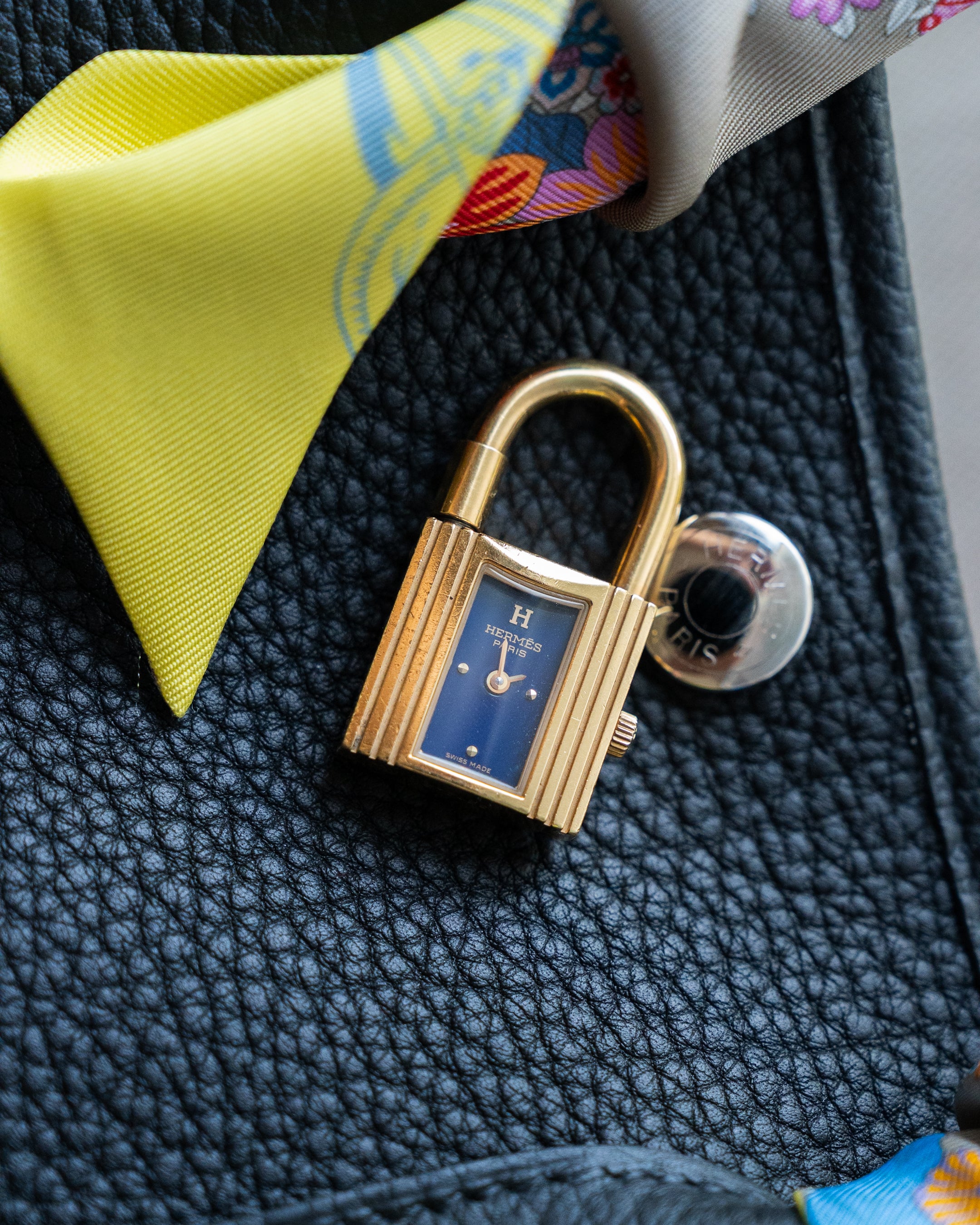 Hermès Kelly Watch blue dial with black calf leather strap