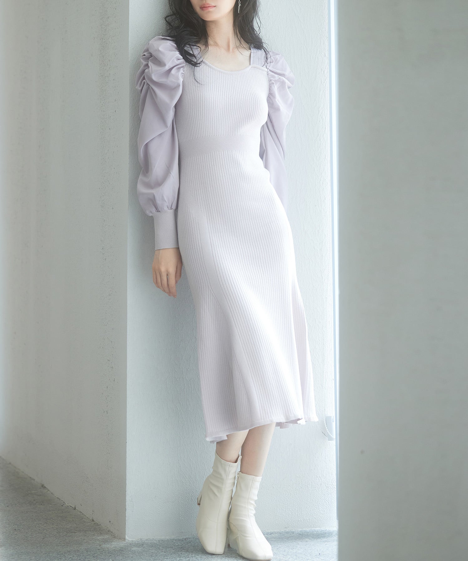 スクエアネックマーメイドニットワンピースsdp0179b ラベンダー