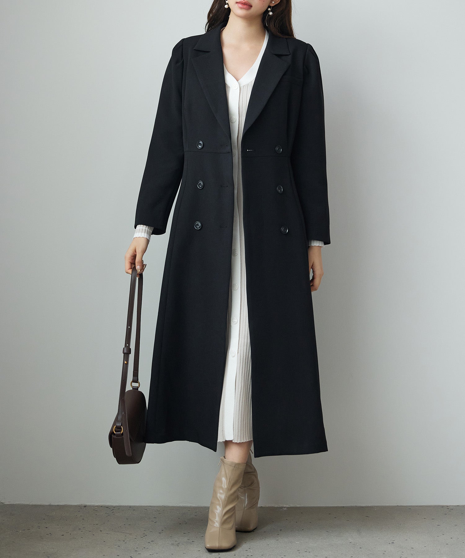 テーラードダブルブレストロングトレンチコートsdp0316 ブラック