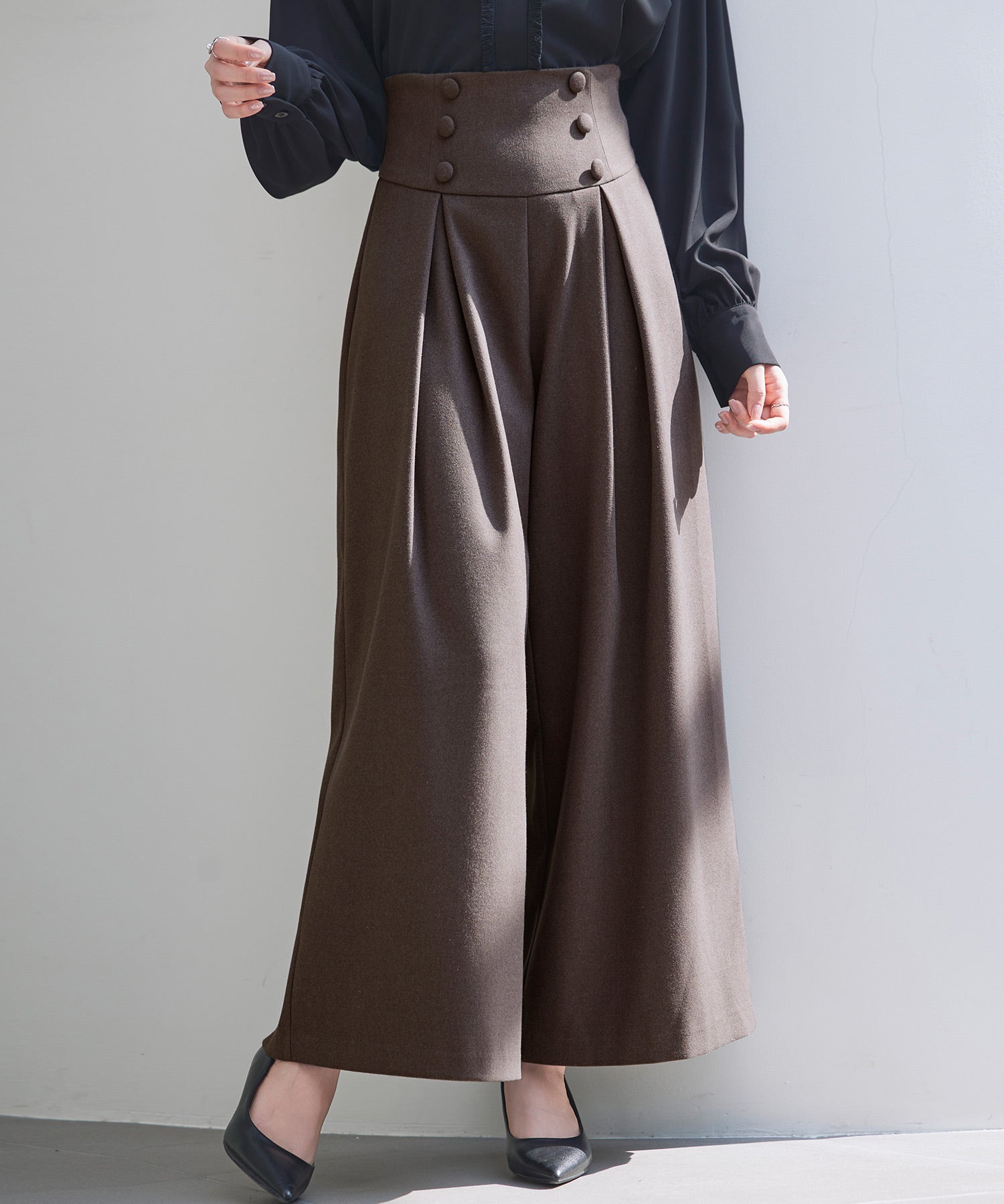 ハイウエストのセーラーワイドパンツsdp0327 ダークブラウン – [公式