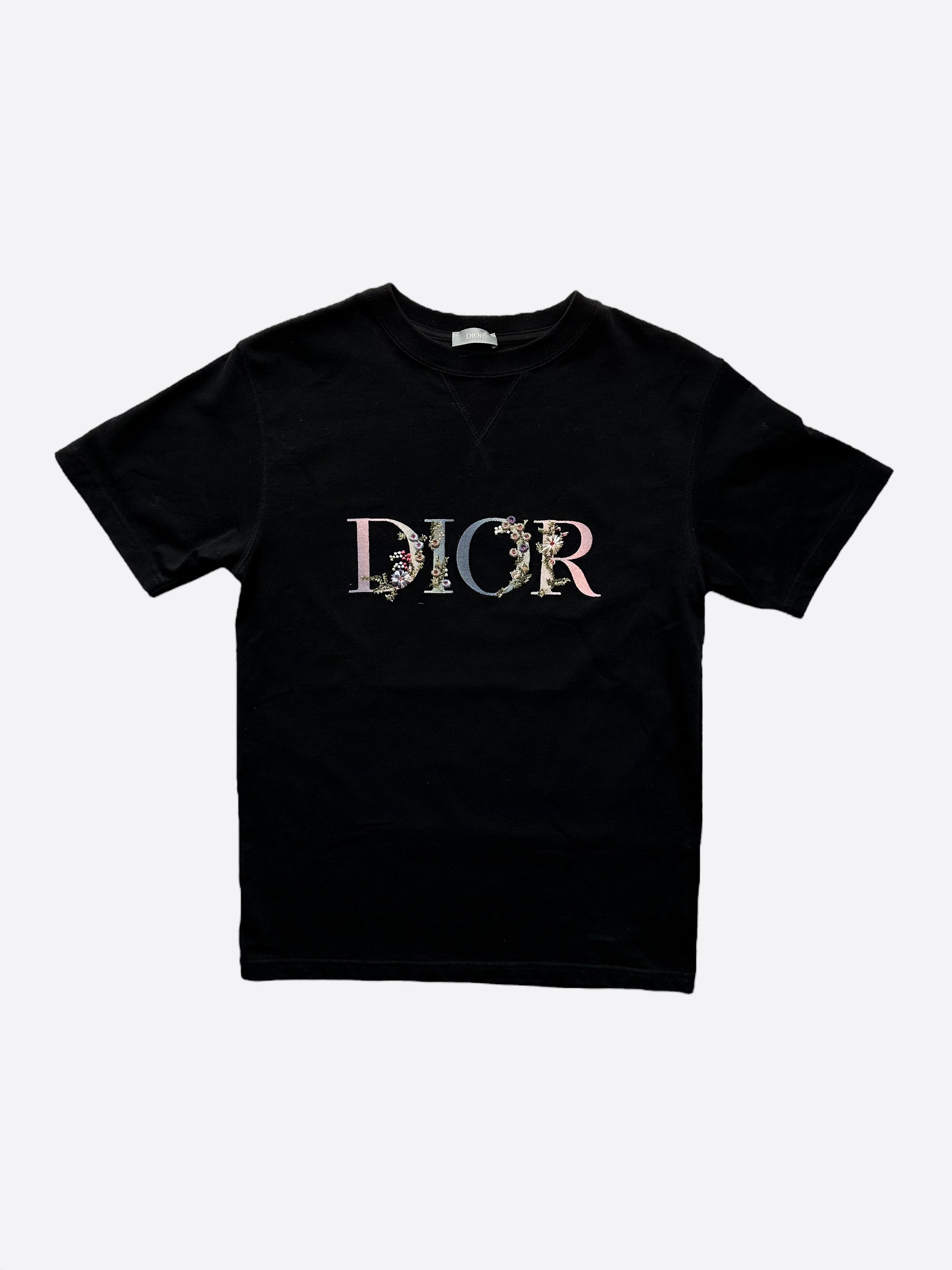 Dior Black Floral Logo Embroidered T-Shirt – Savonches