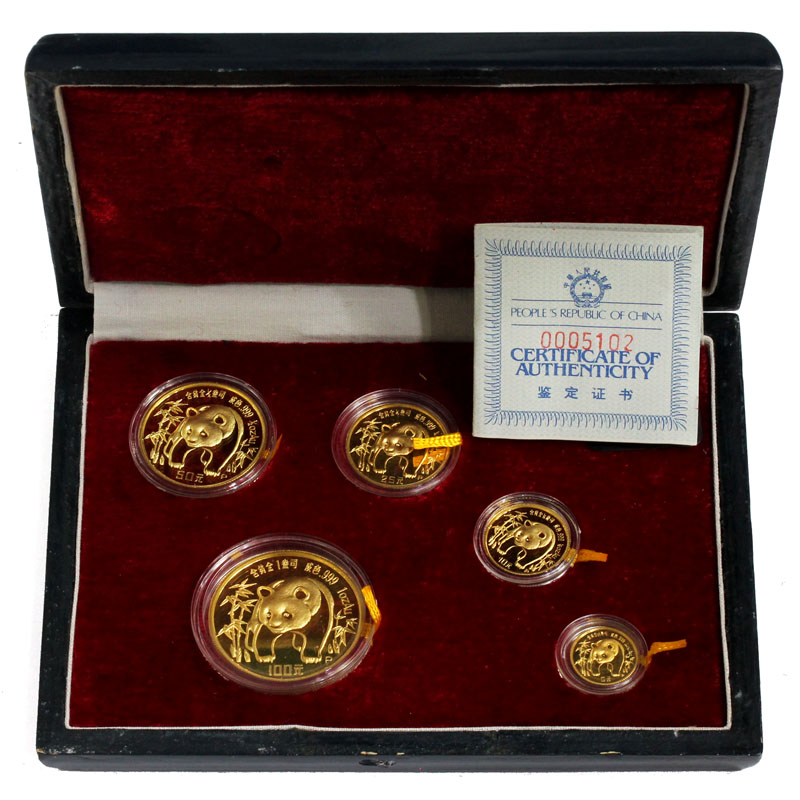 パンダ金貨 1986年銘 P版プルーフ5枚セット 木箱&保証証書付 | 収集
