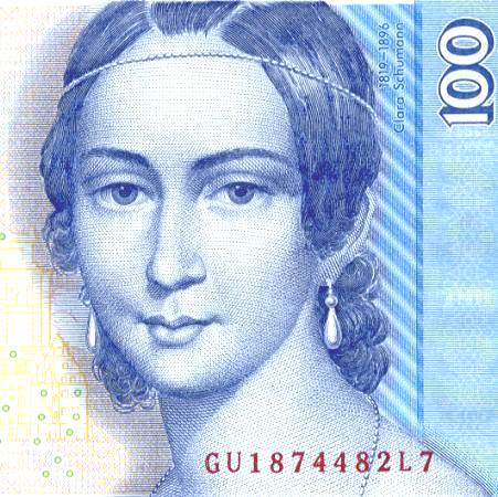 ドイツの 100 マルク紙幣の Clara Schumann