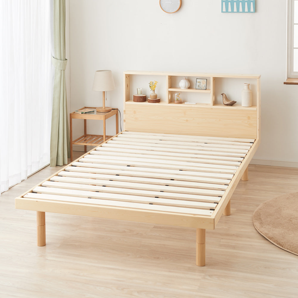 すのこベッド パイン材 シングル ベッドフレーム 宮付き 宮棚 棚付き