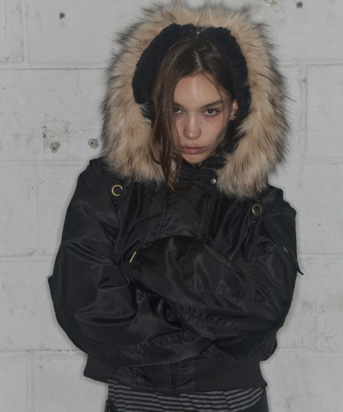 FANCY CLUB] EYELET FUR MA-1 (BLACK) pre-order item shipping in 2