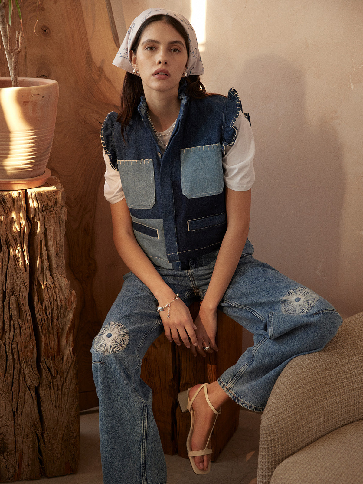 Pablo Vest in Patched Denim