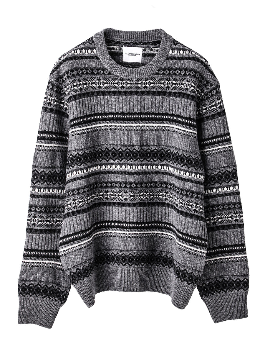 sk.0011AW25-gray mono フェアアイルクルーネックセーター The Black