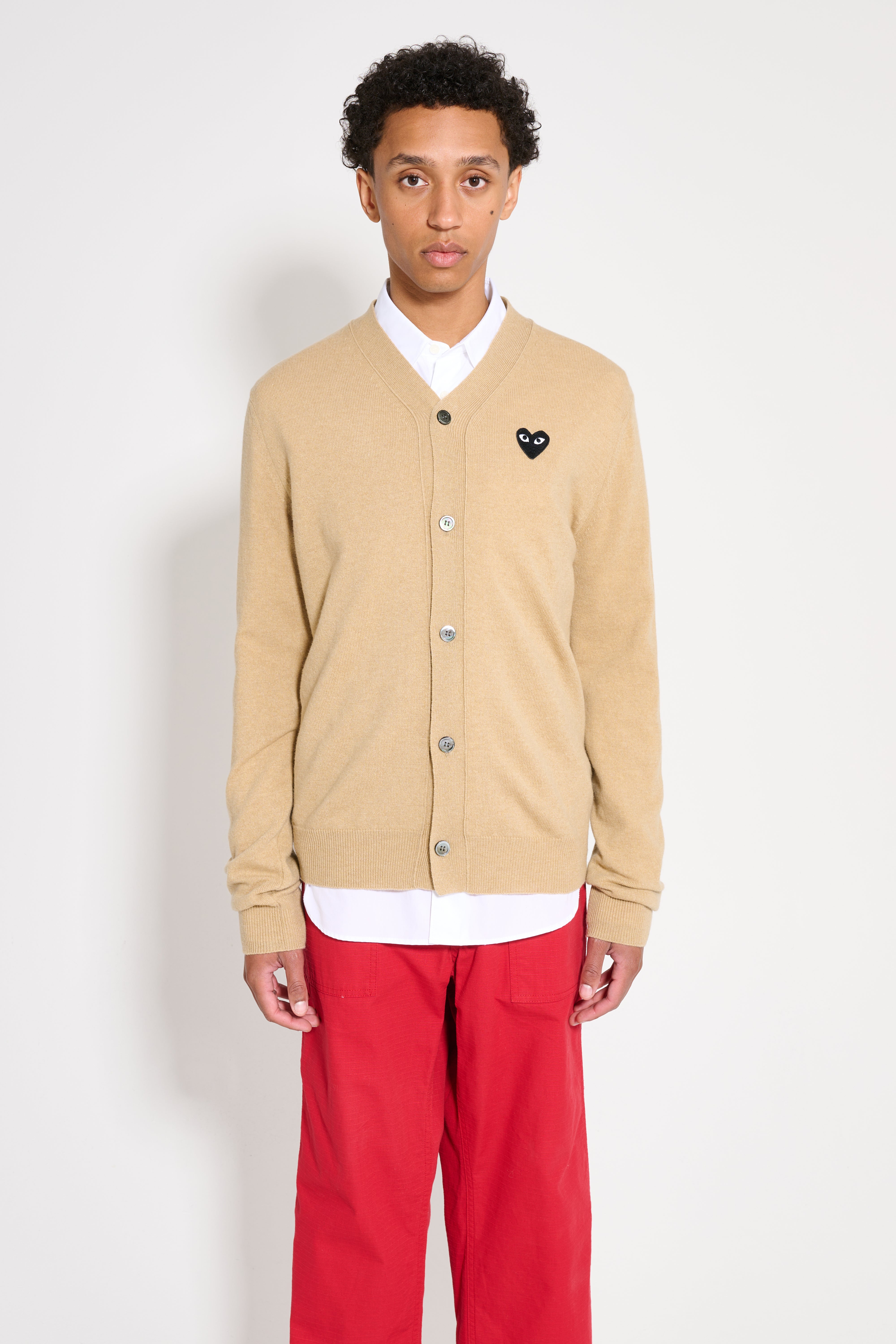 Comme des Garçons Play Small Heart Knitted Cardigan Light Camel