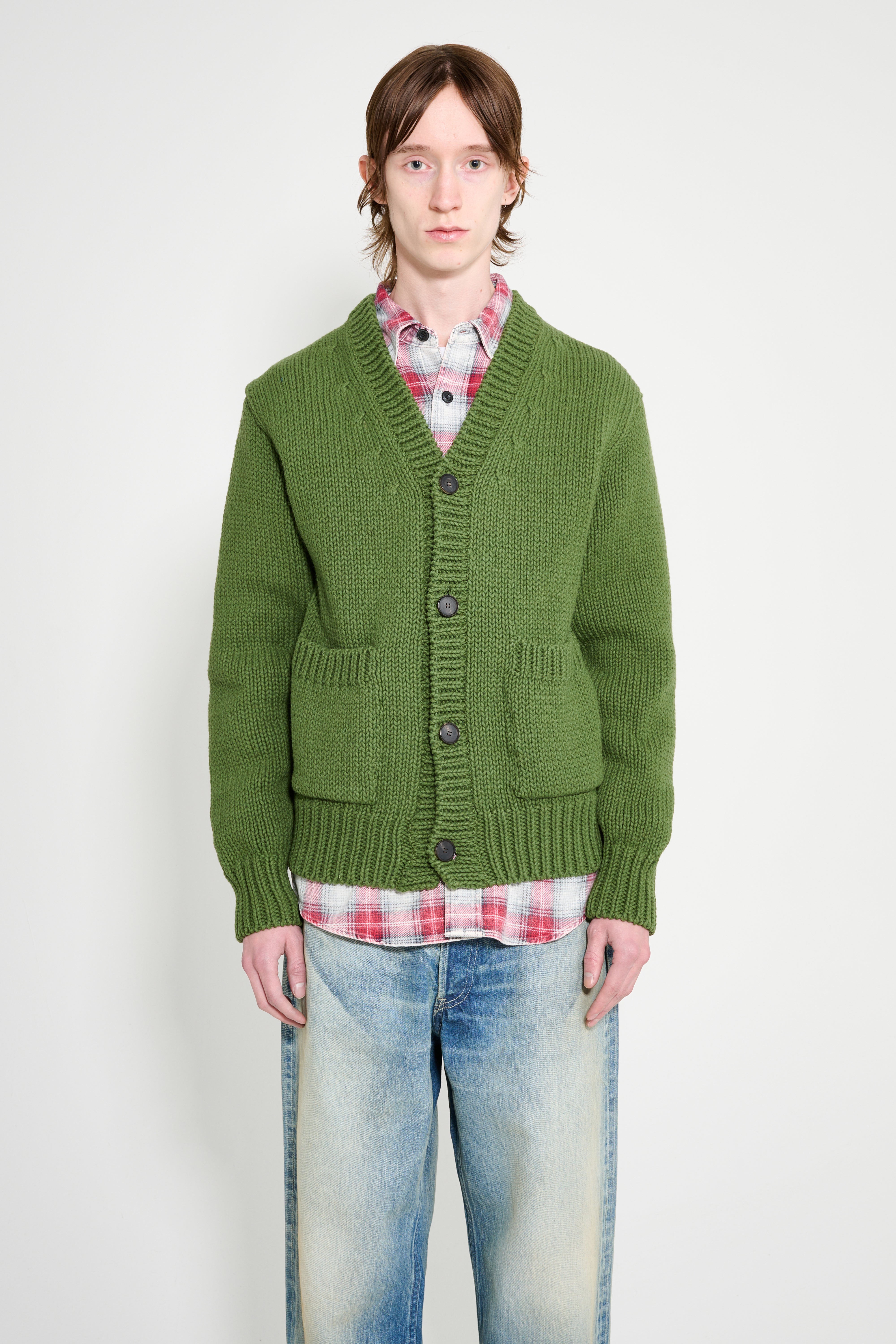 Auralee Wool Cashmere Felted Knit Cardigan Olive – Très Bien