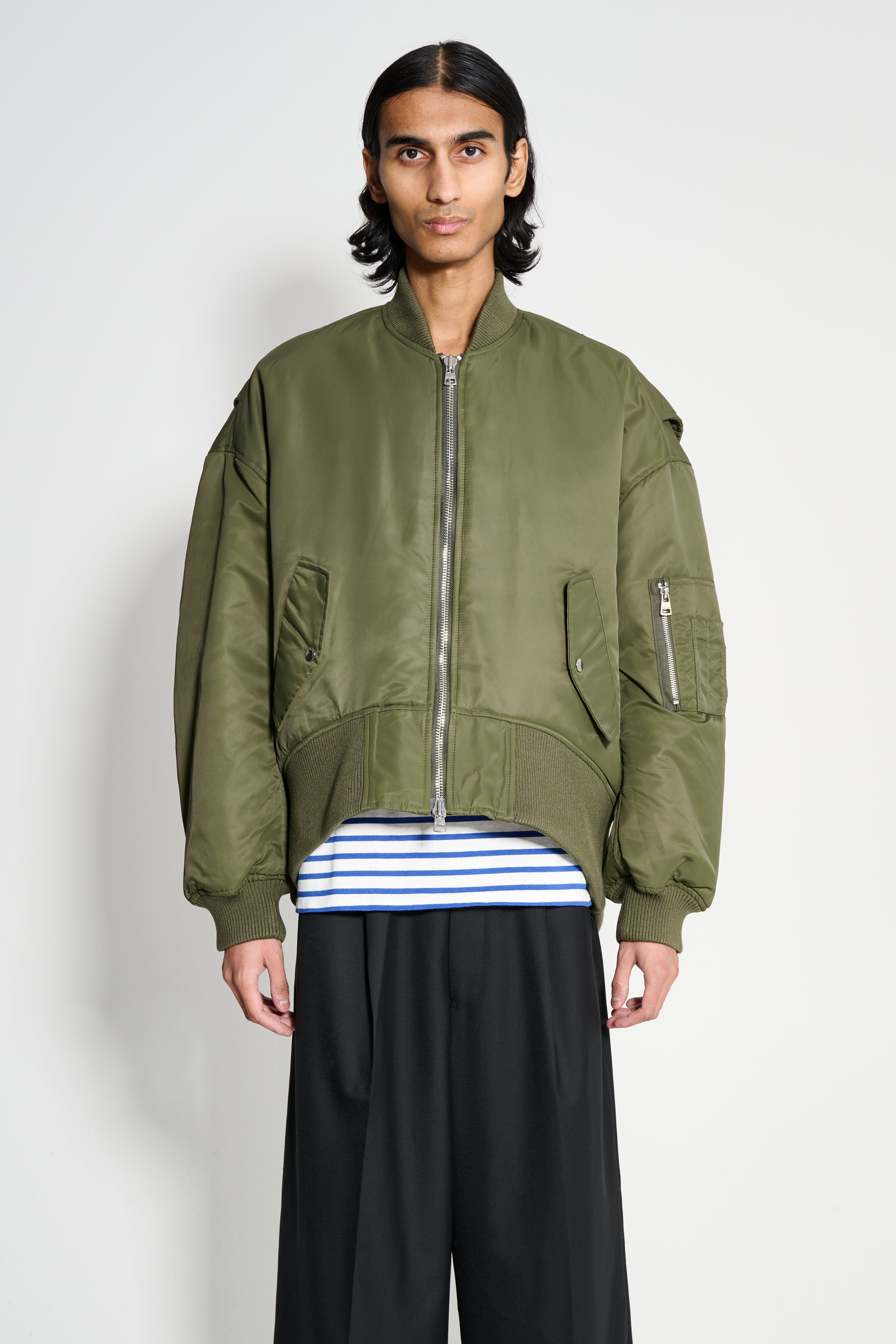 JW Anderson Oversized Curved Hem Bomber Jacket Olive – Très Bien