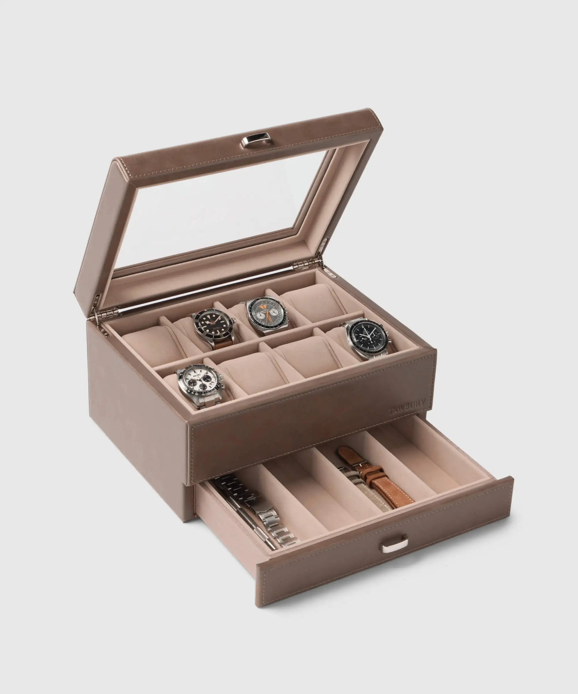8 Slot Watch Box with Storage (Taupe) | Tawbury Bayswater