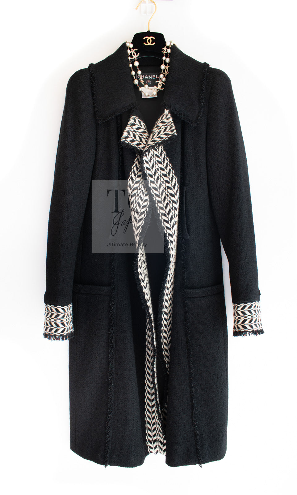 シャネル コート CHANEL ブラック ウール100% ツイード 04A Black Wool