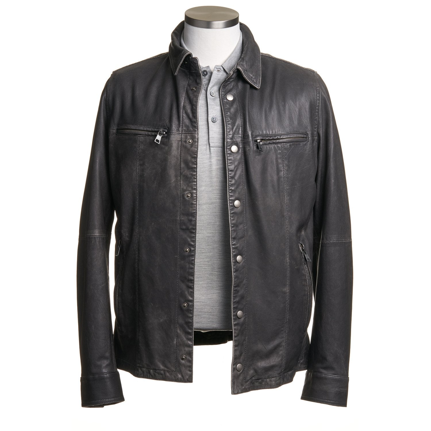 Gimo's Leather Shirt Jacket in Charcoal Gray – Uomo San Francisco
