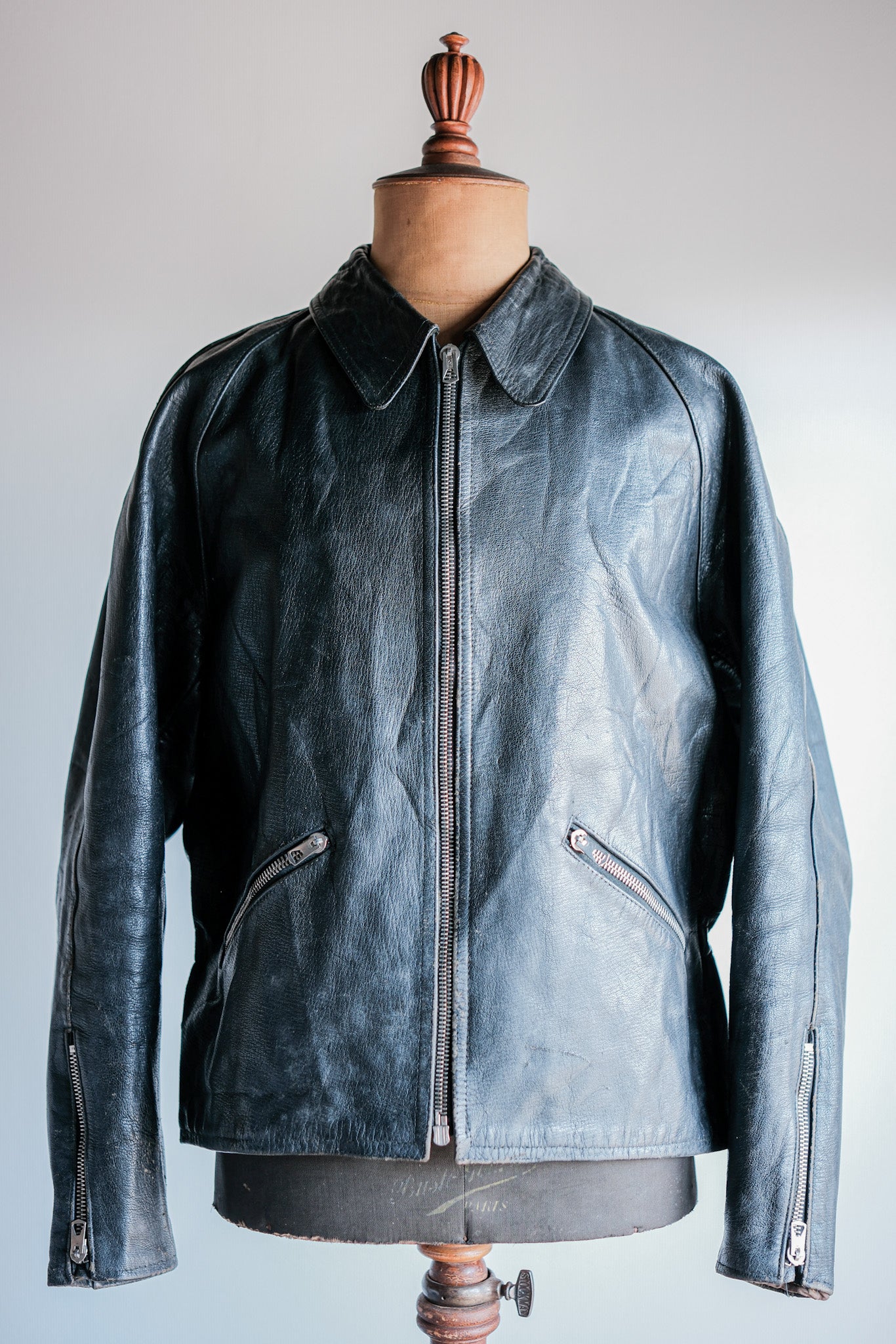 60's】Italian Army Motorcycle Leather Jacket 