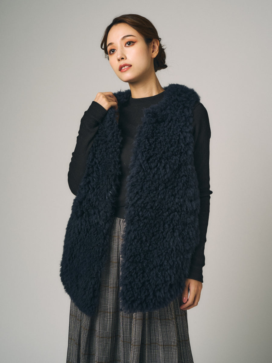 カシミヤファー ベスト｜アイボリー、ネイビー、ライトグレー