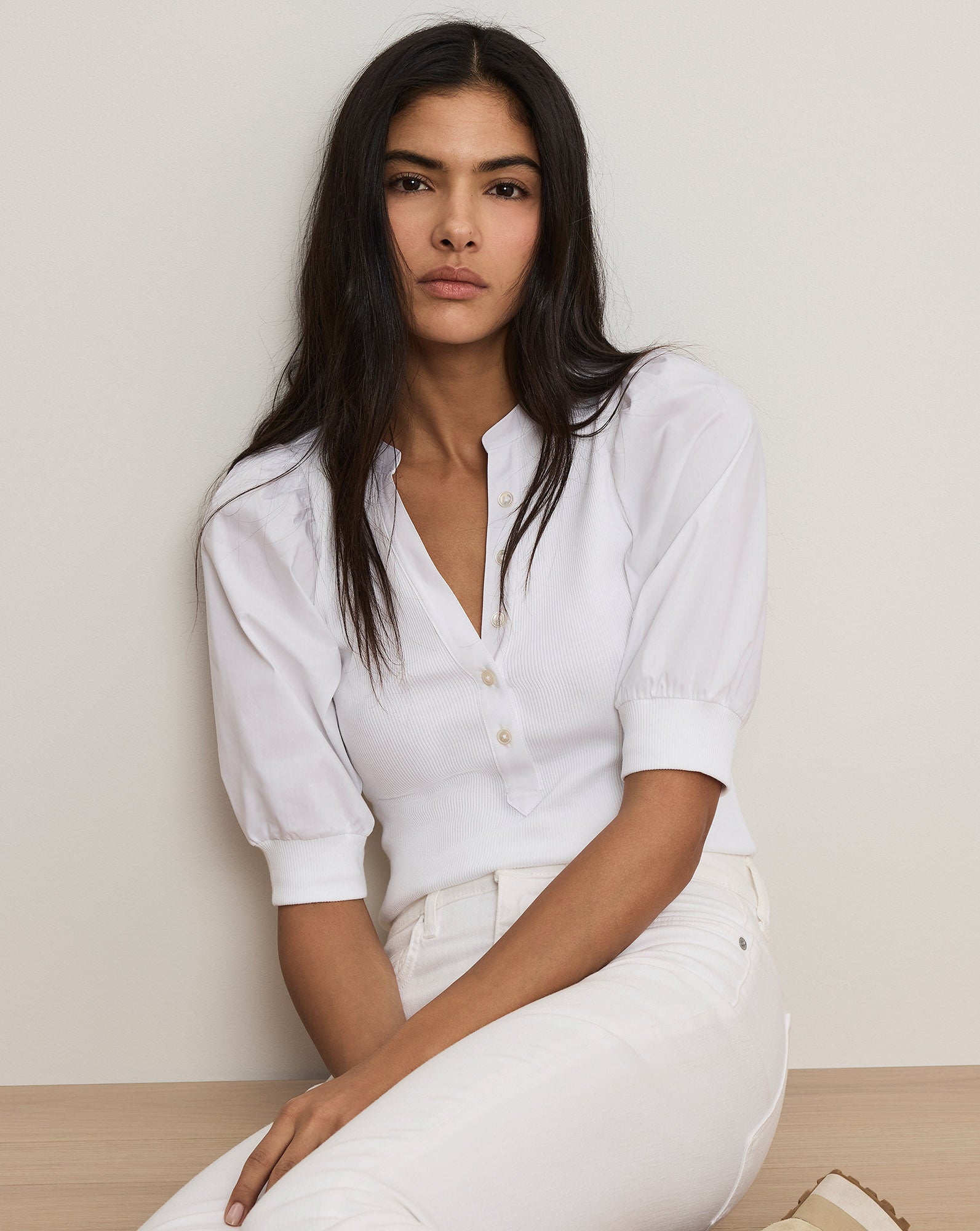 Coralee Puff-Sleeve Tee in White | Veronica Beard
