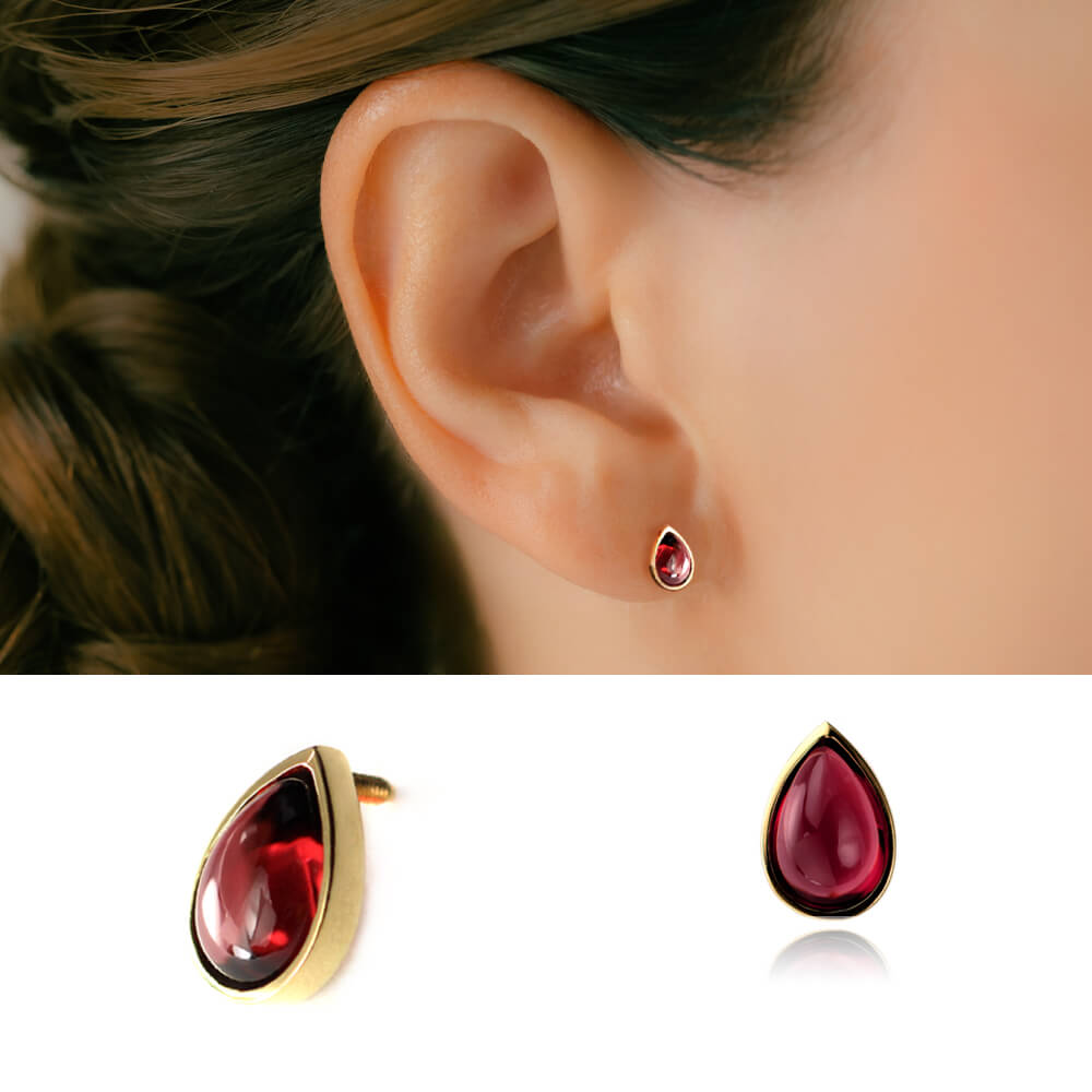 ガーネット ボディピアス│ペア―シェイプカボッションカット – PICOLLET